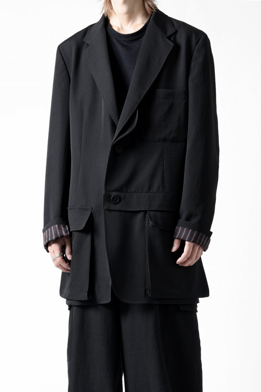 画像をギャラリービューアに読み込む, Y's for men SHAVED CLOTH JACKET / WRINKLED GABARDINE (BLACK)