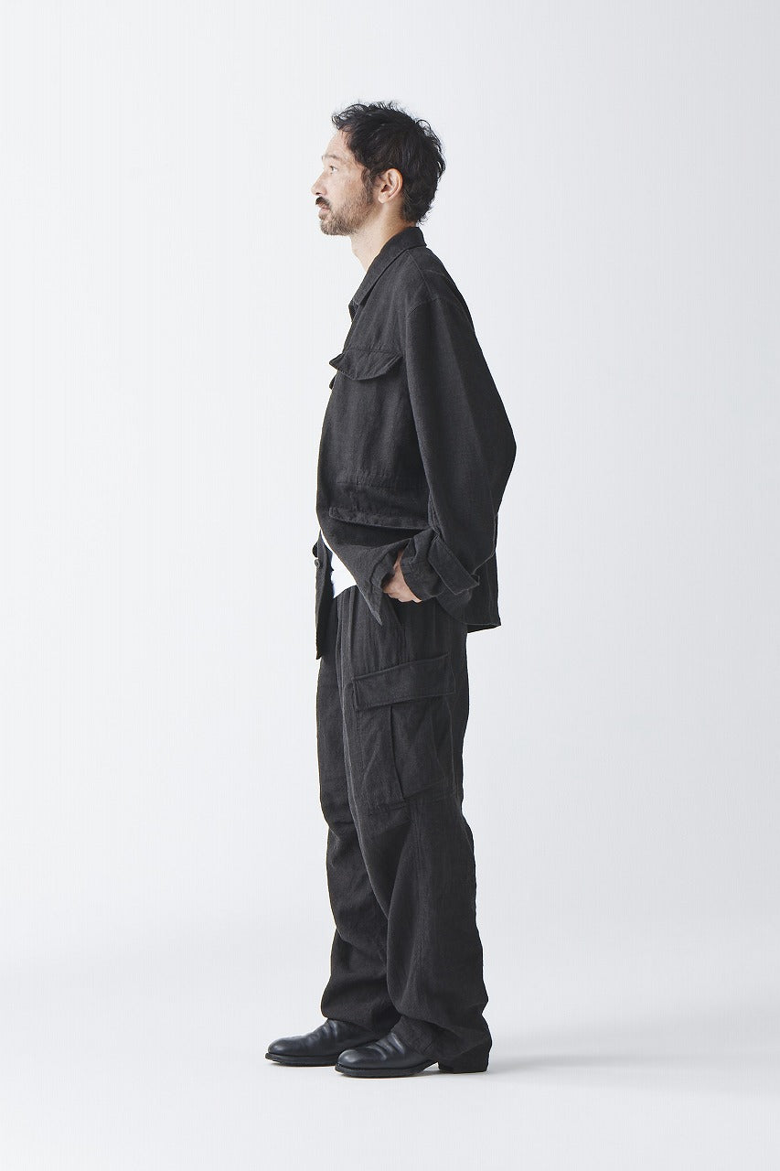 Load image into Gallery viewer, sus-sous exclusive military cargo pants / natural linen & wool (LIGHT BLACK)