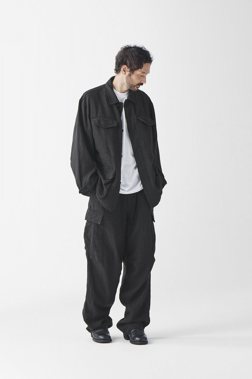 Load image into Gallery viewer, sus-sous exclusive military cargo pants / natural linen & wool (LIGHT BLACK)