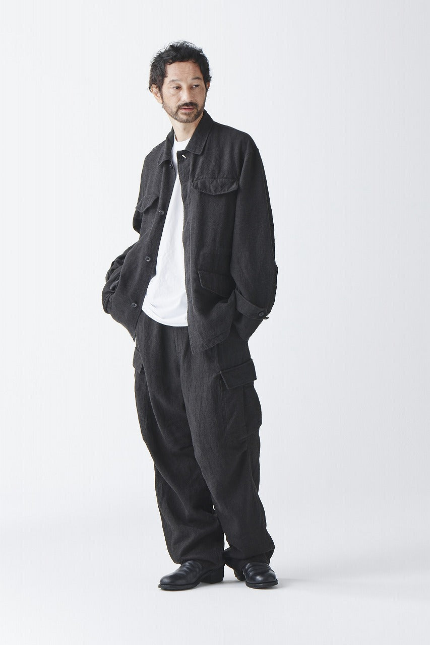 Load image into Gallery viewer, sus-sous exclusive military cargo pants / natural linen & wool (LIGHT BLACK)