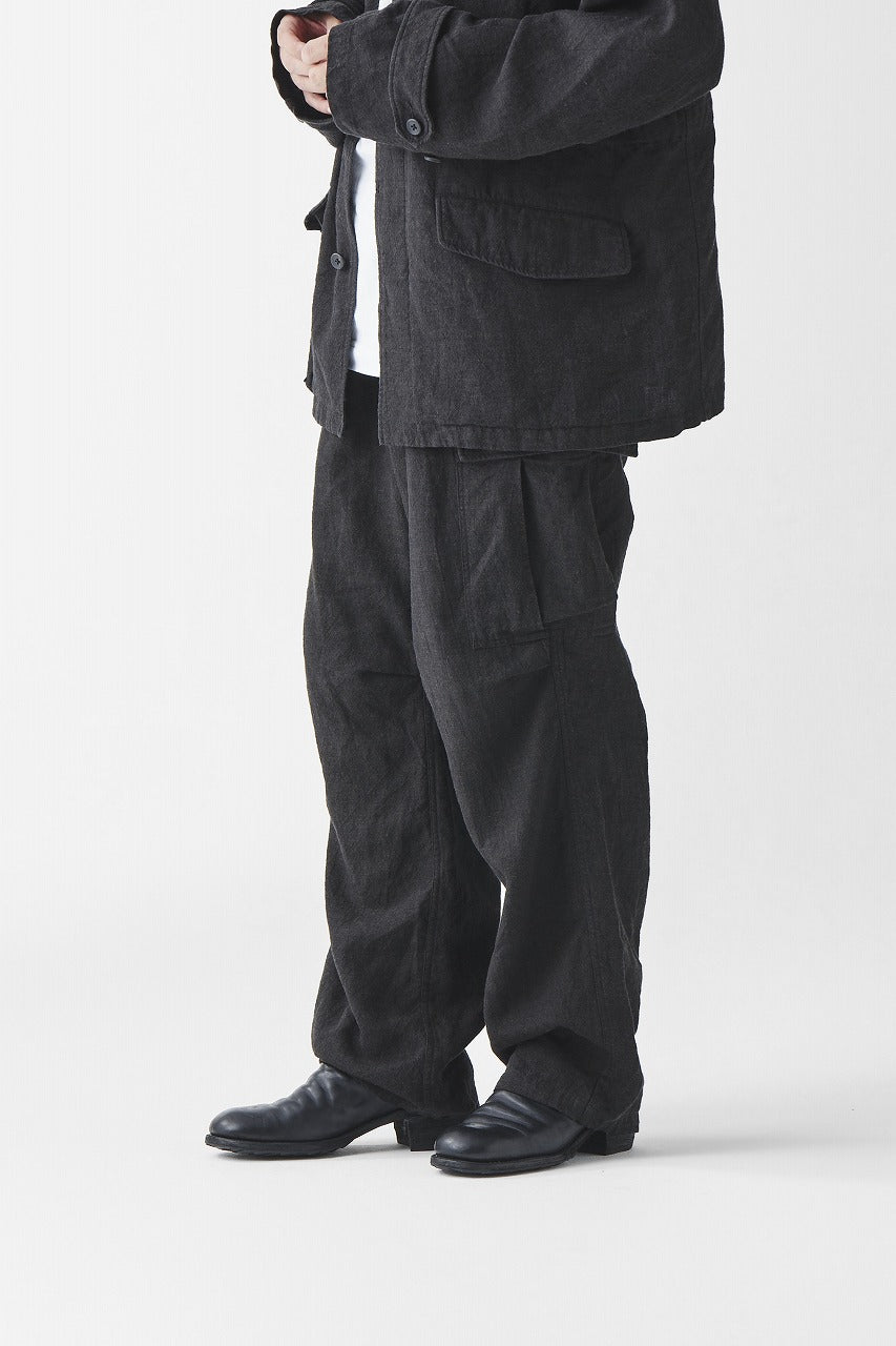 Load image into Gallery viewer, sus-sous exclusive military cargo pants / natural linen & wool (LIGHT BLACK)