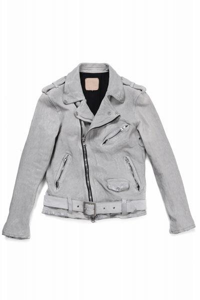ISAMU KATAYAMA BACKLASH JP-CALF NATURAL DYED GARMENT-WASH DOUBLE RIDERS JACKET (WHITE)