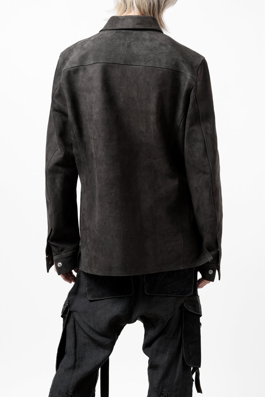 Load image into Gallery viewer, ISAMU KATAYAMA BACKLASH REVERSE LEATHER SHIRT / DOUBLE DYED - JP WET WHITE CALF (GREY)