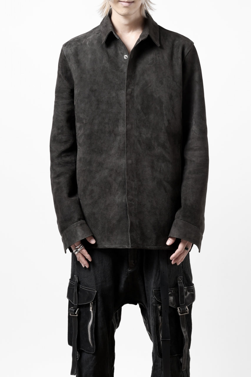 Load image into Gallery viewer, ISAMU KATAYAMA BACKLASH REVERSE LEATHER SHIRT / DOUBLE DYED - JP WET WHITE CALF (GREY)