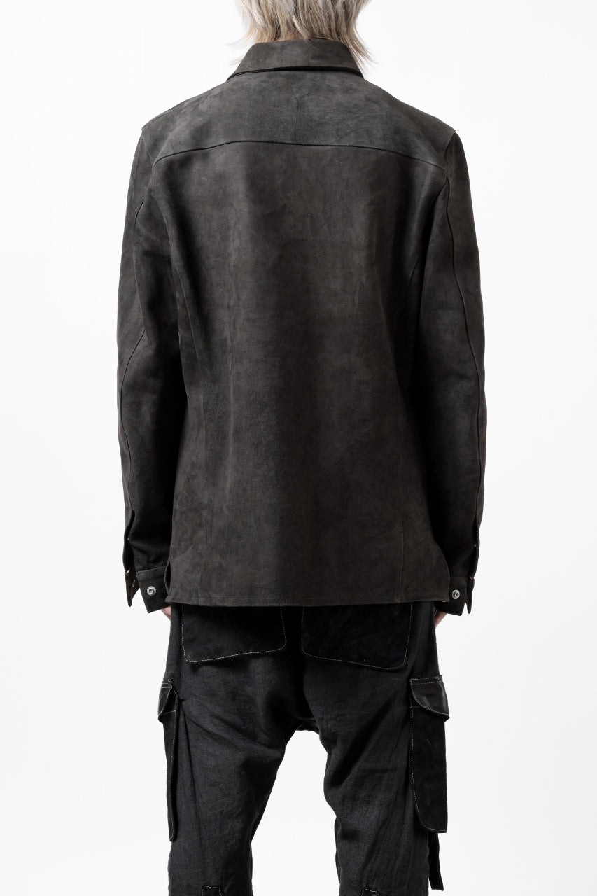 Load image into Gallery viewer, ISAMU KATAYAMA BACKLASH REVERSE LEATHER SHIRT / DOUBLE DYED - JP WET WHITE CALF (GREY)