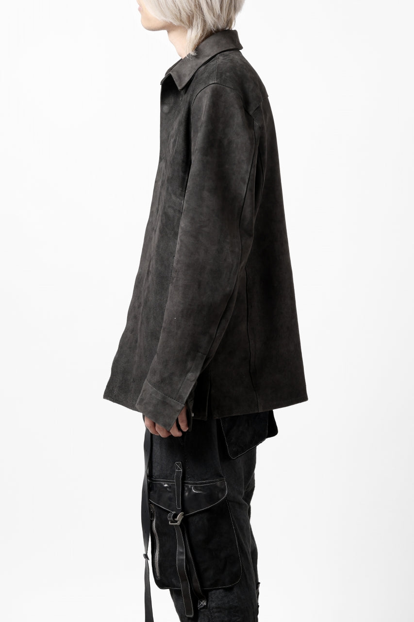 Load image into Gallery viewer, ISAMU KATAYAMA BACKLASH REVERSE LEATHER SHIRT / DOUBLE DYED - JP WET WHITE CALF (GREY)