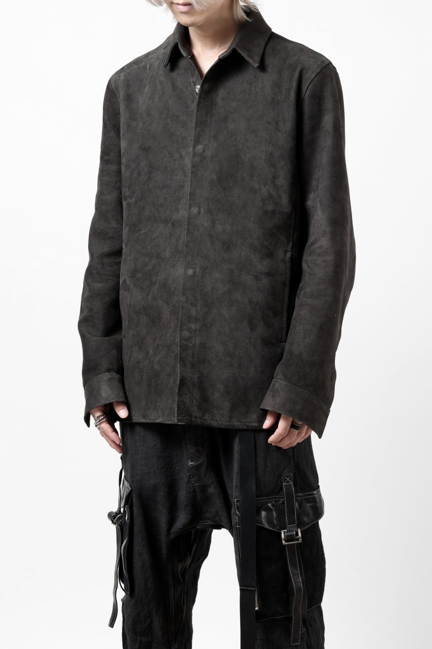 画像をギャラリービューアに読み込む, ISAMU KATAYAMA BACKLASH REVERSE LEATHER SHIRT / DOUBLE DYED - JP WET WHITE CALF (GREY)