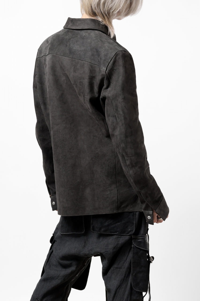 Load image into Gallery viewer, ISAMU KATAYAMA BACKLASH REVERSE LEATHER SHIRT / DOUBLE DYED - JP WET WHITE CALF (GREY)
