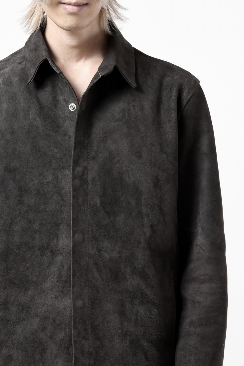 Load image into Gallery viewer, ISAMU KATAYAMA BACKLASH REVERSE LEATHER SHIRT / DOUBLE DYED - JP WET WHITE CALF (GREY)