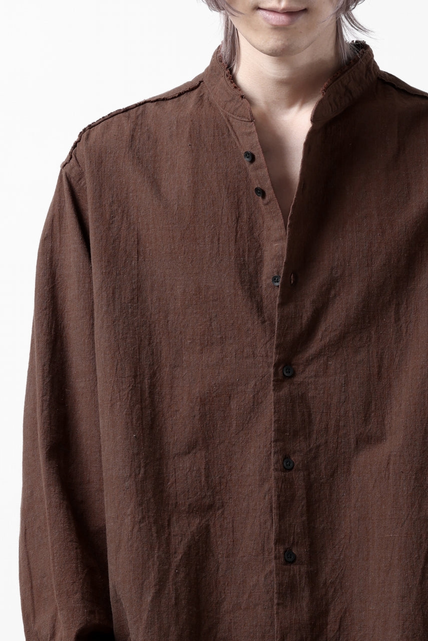 COLINA BANDED COLLAR WIDE SHIRT / HANDSPUN COTTON RUSTIC CHAMBRAY (RED CLAY)