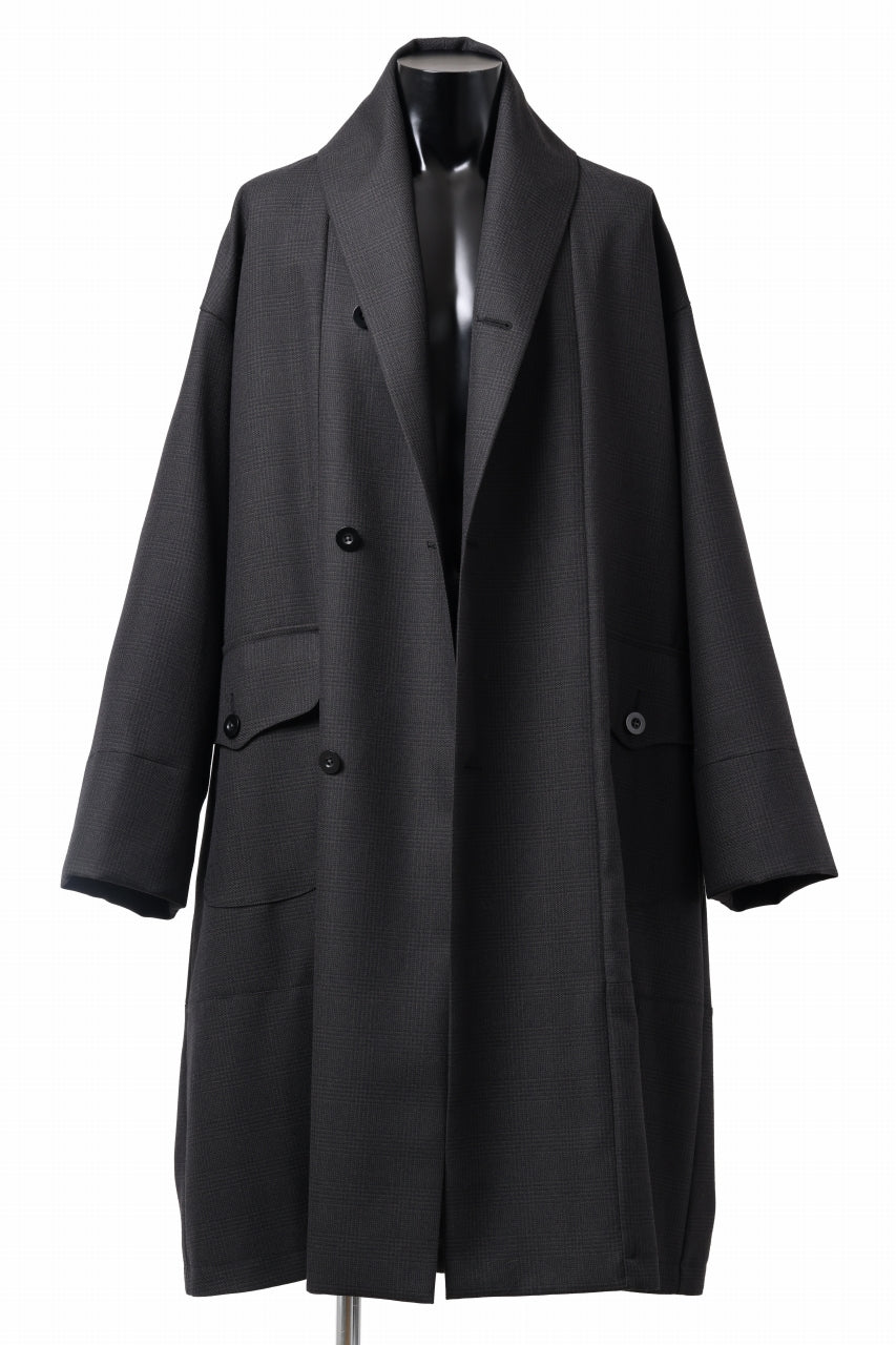 Load image into Gallery viewer, KLASICA SAULT FOLK DOUBLE BREASTED OVER COAT / REPULSION NIGHT GLEN CHECK WOOL (SHADOW CHECK)