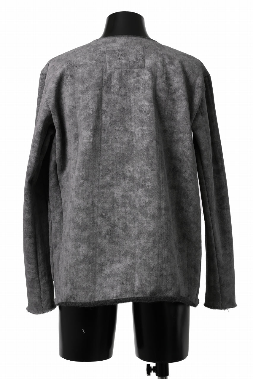 Load image into Gallery viewer, KLASICA BLACK CAT CREW NECK CARDIGAN / GRAINY PRINT BACK SIDE FLEECE (GREIGE)