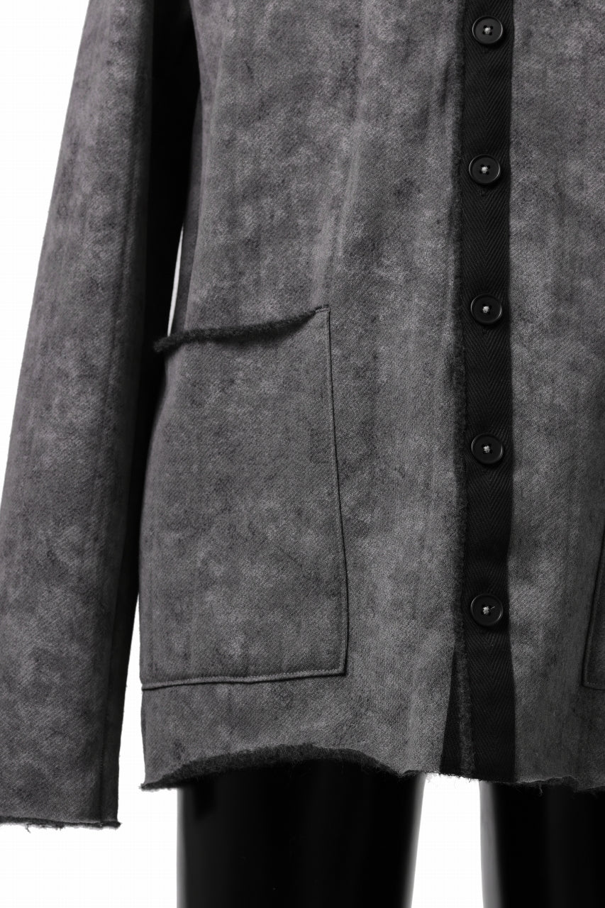 Load image into Gallery viewer, KLASICA BLACK CAT CREW NECK CARDIGAN / GRAINY PRINT BACK SIDE FLEECE (GREIGE)
