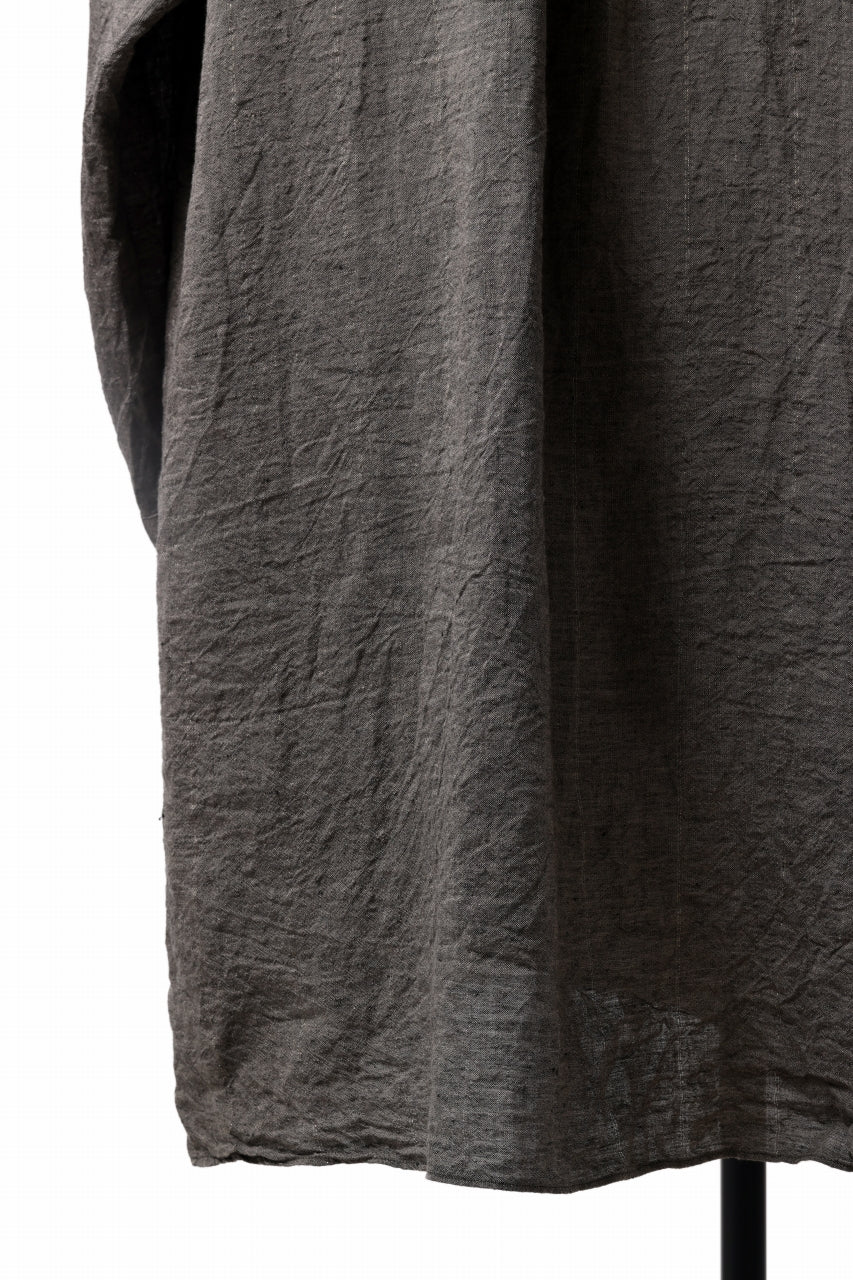 YUTA MATSUOKA long shirt / linen gold thread stripe (charcoal gray)