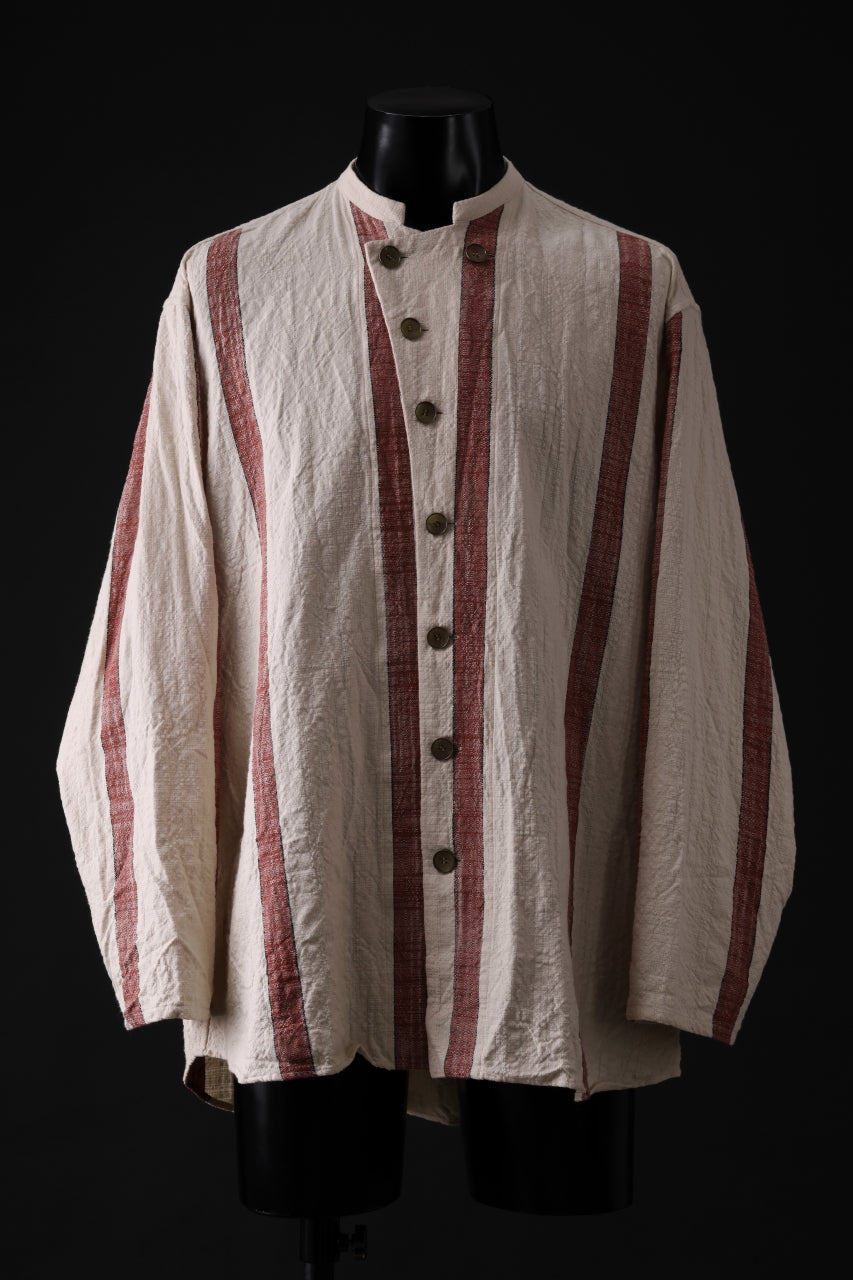 画像をギャラリービューアに読み込む, YUTA MATSUOKA stand collar shirt / organic cotton slub (red stripe)