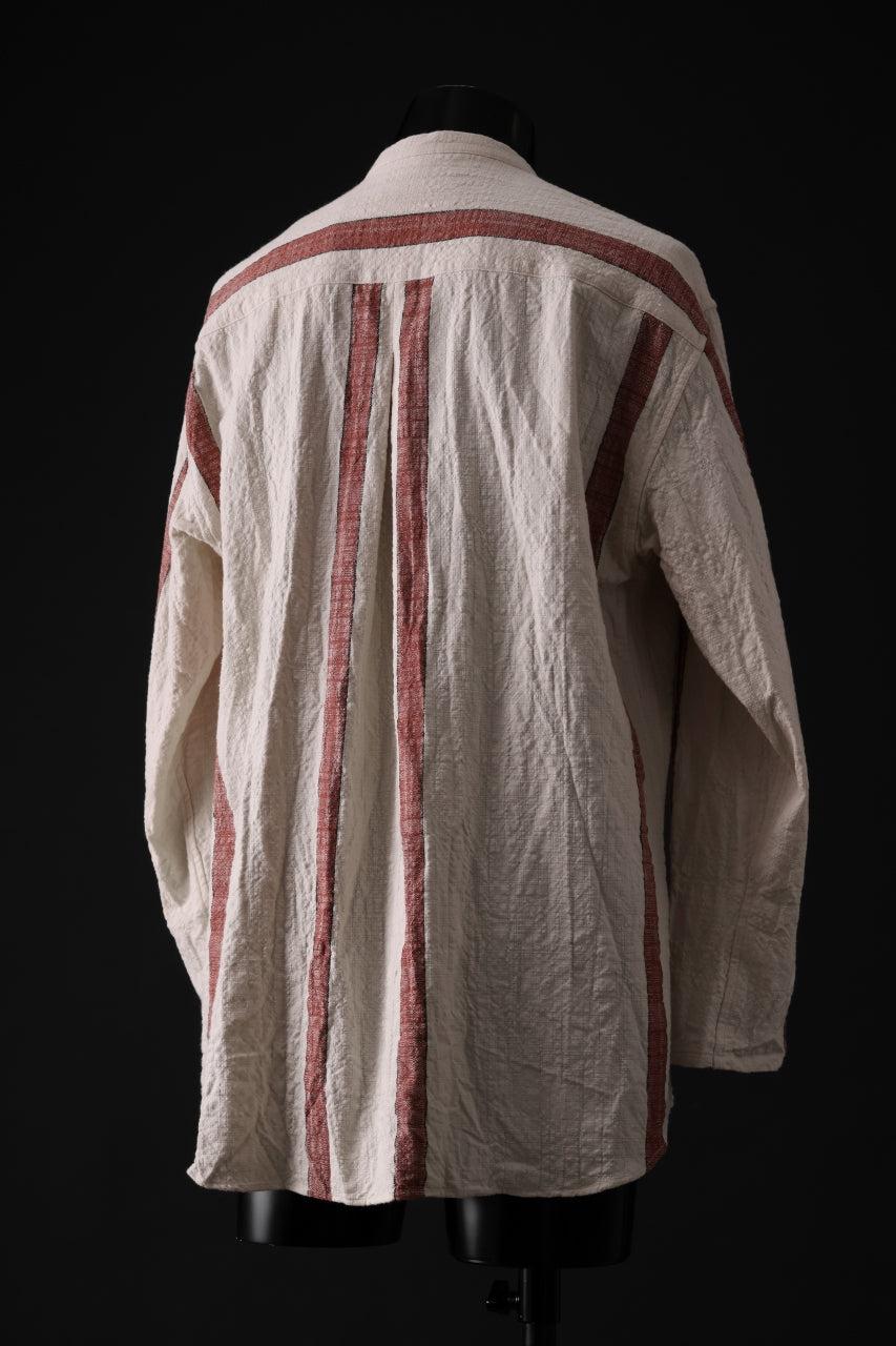 YUTA MATSUOKA stand collar shirt / organic cotton slub (red stripe)