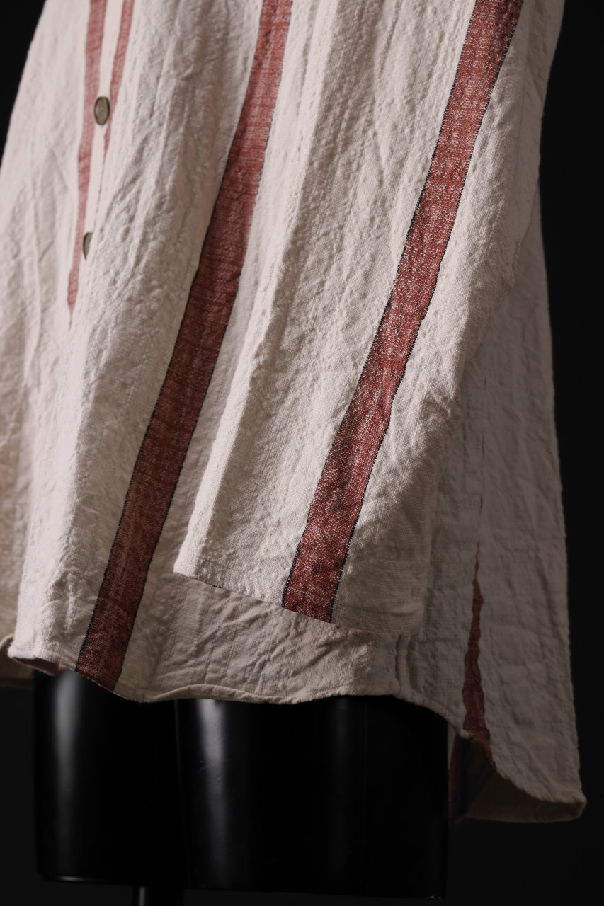 YUTA MATSUOKA stand collar shirt / organic cotton slub (red stripe)