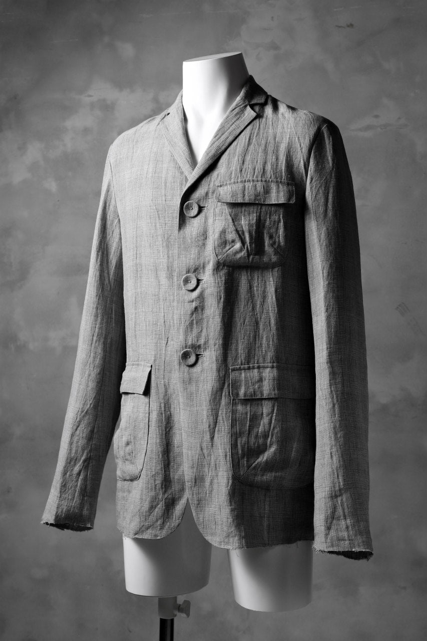 blackcrow 3B linen check jacket / sumi dyed (carbon)