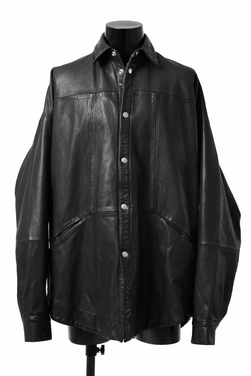 画像をギャラリービューアに読み込む, A.F ARTEFACT SNAPPED COCOON SHIRT-JACKET / SOFT GOAT LEATHER (BLACK)