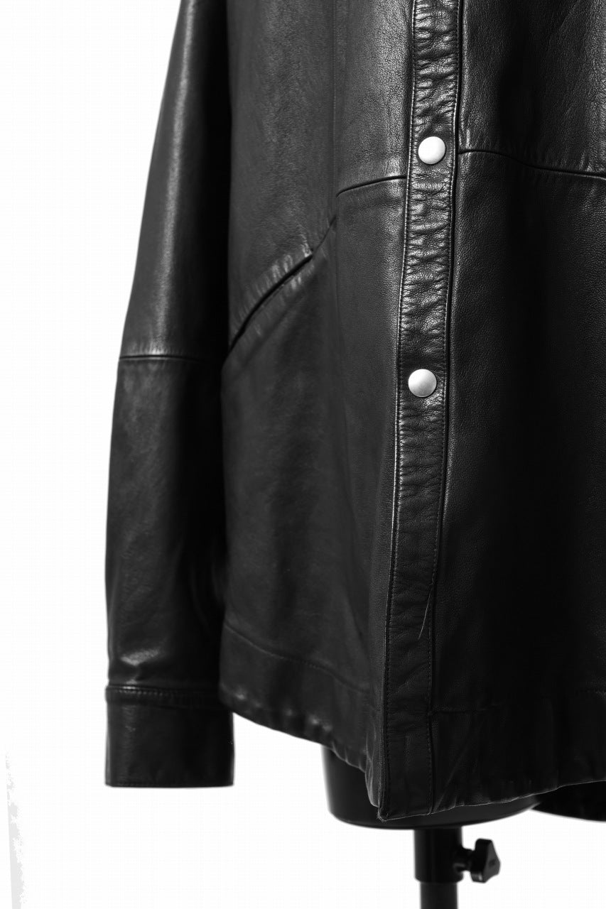 画像をギャラリービューアに読み込む, A.F ARTEFACT SNAPPED COCOON SHIRT-JACKET / SOFT GOAT LEATHER (BLACK)