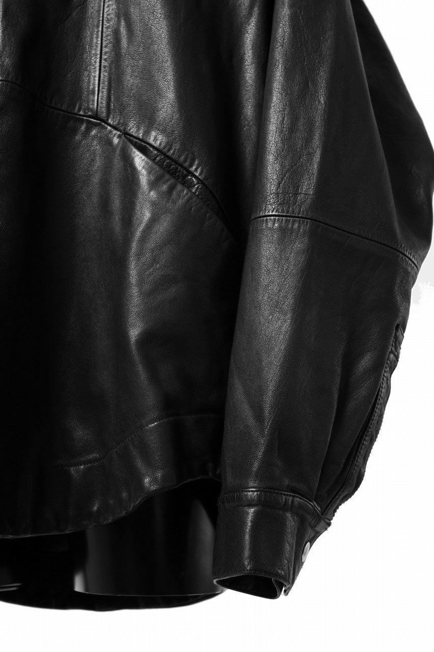 画像をギャラリービューアに読み込む, A.F ARTEFACT SNAPPED COCOON SHIRT-JACKET / SOFT GOAT LEATHER (BLACK)