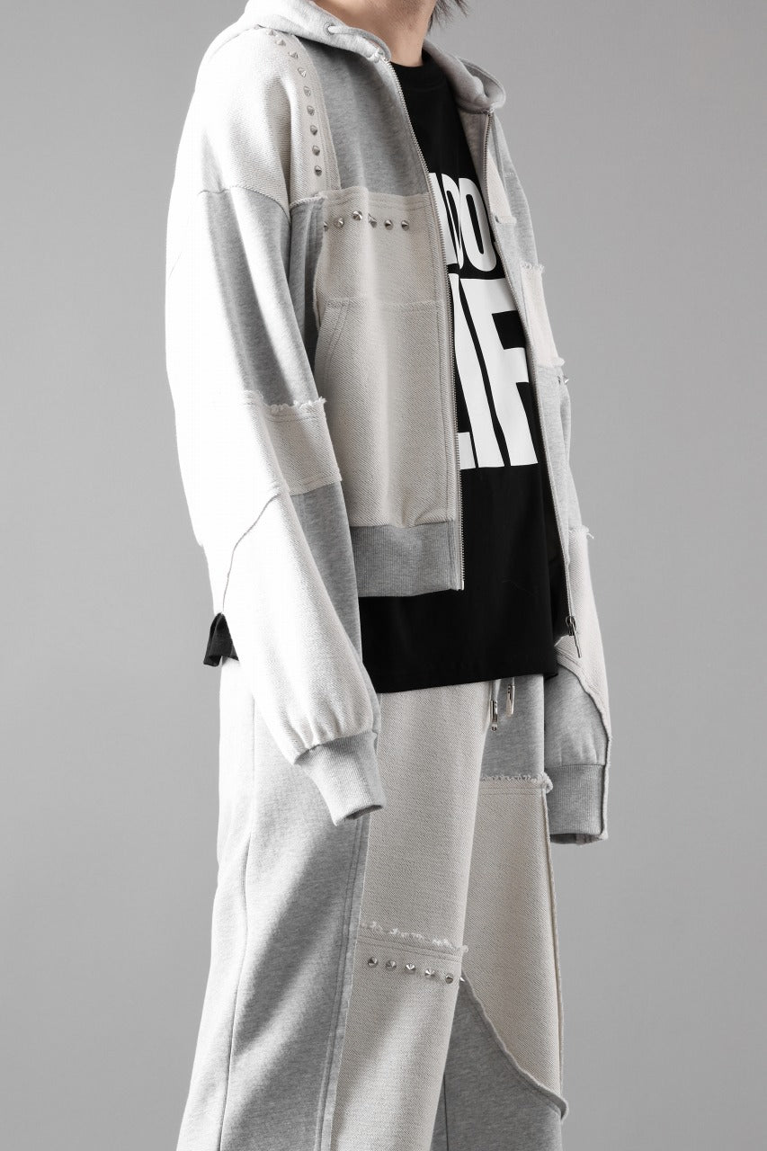 画像をギャラリービューアに読み込む, Feng Chen Wang PANELLED FULL ZIP HOODIE (GREY)