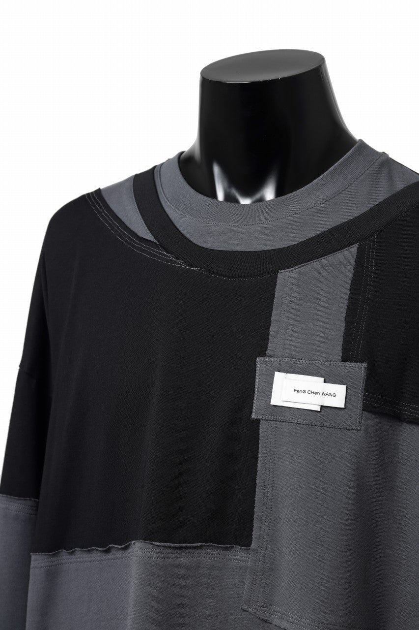画像をギャラリービューアに読み込む, Feng Chen Wang PANELLED TOPS (BLACK/GREY)