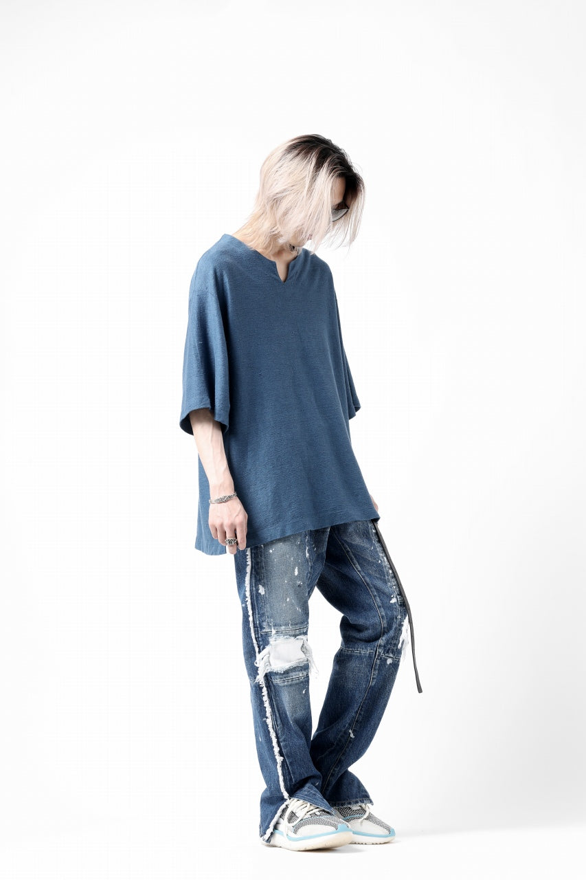 画像をギャラリービューアに読み込む, CAPERTICA KEY NECK TEE / LINEN HEAVY JERSEY (DEEP BLUE)