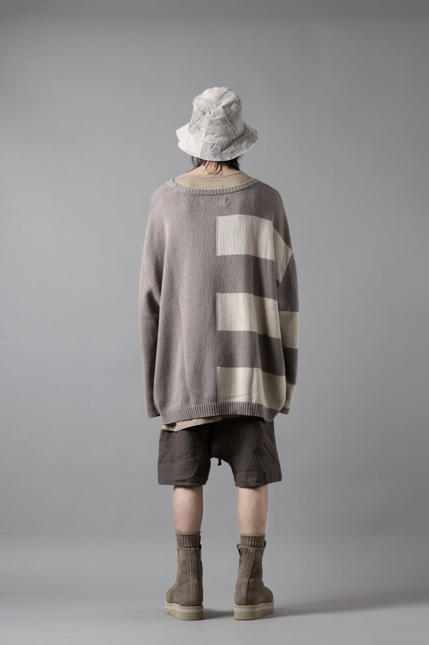 画像をギャラリービューアに読み込む, A.F ARTEFACT STRIPES COMBI SUMMER KNIT TOPS / COTTON LINEN (GREY x IVORY)