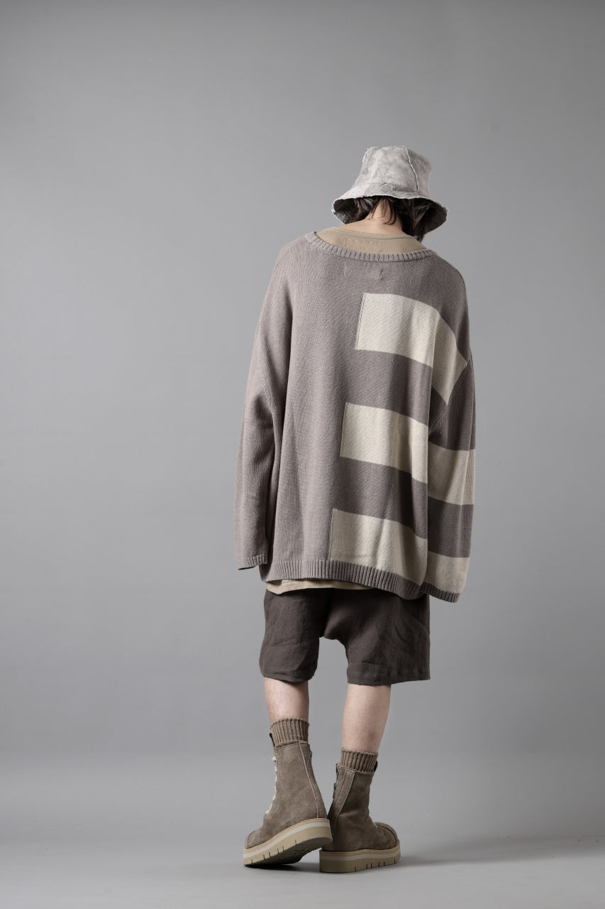 画像をギャラリービューアに読み込む, A.F ARTEFACT STRIPES COMBI SUMMER KNIT TOPS / COTTON LINEN (GREY x IVORY)