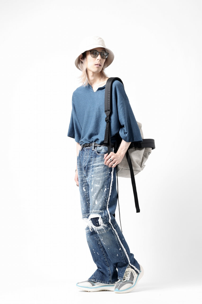 画像をギャラリービューアに読み込む, CAPERTICA KEY NECK TEE / LINEN HEAVY JERSEY (DEEP BLUE)