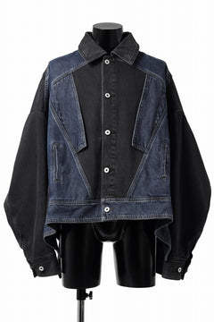 画像をギャラリービューアに読み込む, Feng Chen Wang DECONSTRUCTED DENIM JACKET (BLACK/NAVY)