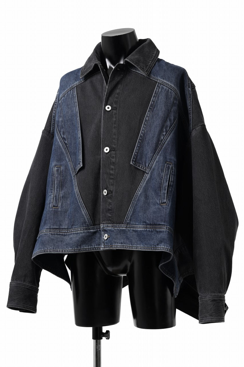 画像をギャラリービューアに読み込む, Feng Chen Wang DECONSTRUCTED DENIM JACKET (BLACK/NAVY)