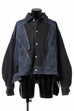 画像をギャラリービューアに読み込む, Feng Chen Wang DECONSTRUCTED DENIM JACKET (BLACK/NAVY)