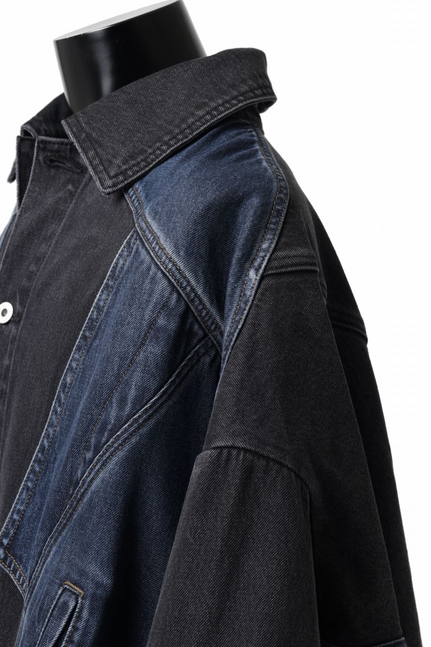 画像をギャラリービューアに読み込む, Feng Chen Wang DECONSTRUCTED DENIM JACKET (BLACK/NAVY)