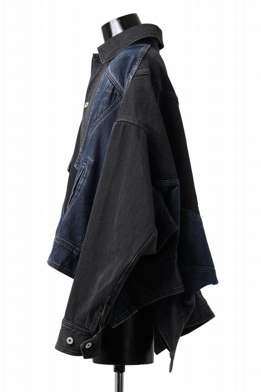 画像をギャラリービューアに読み込む, Feng Chen Wang DECONSTRUCTED DENIM JACKET (BLACK/NAVY)