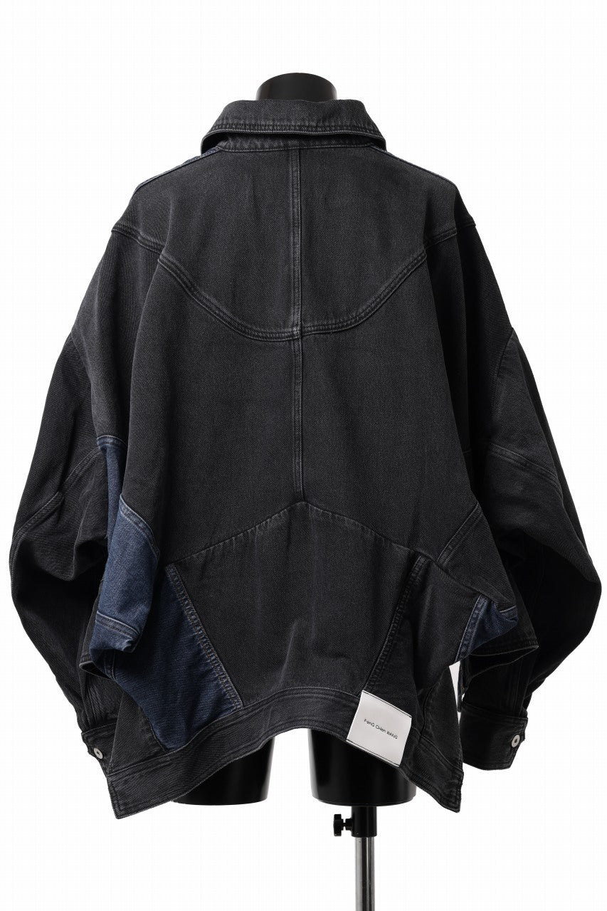 画像をギャラリービューアに読み込む, Feng Chen Wang DECONSTRUCTED DENIM JACKET (BLACK/NAVY)