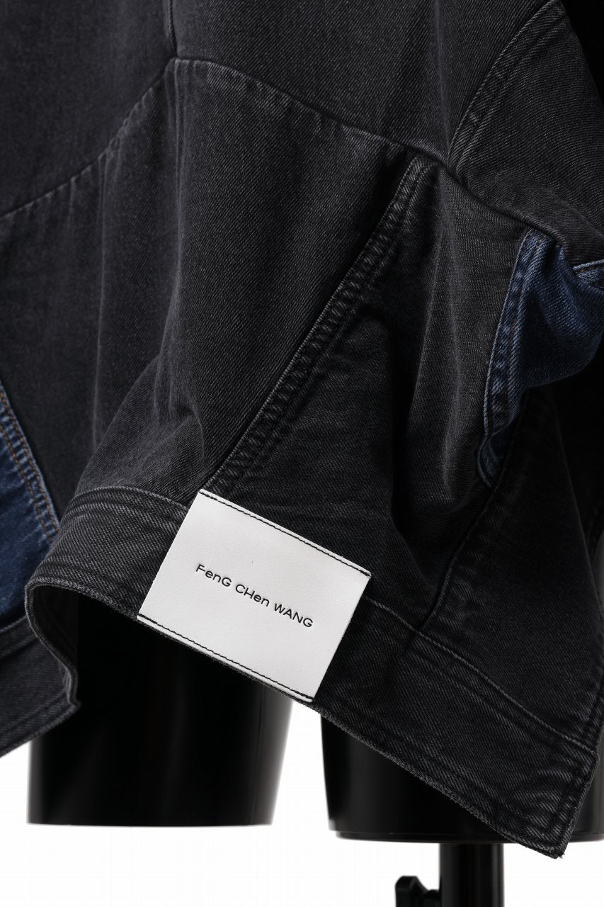 画像をギャラリービューアに読み込む, Feng Chen Wang DECONSTRUCTED DENIM JACKET (BLACK/NAVY)