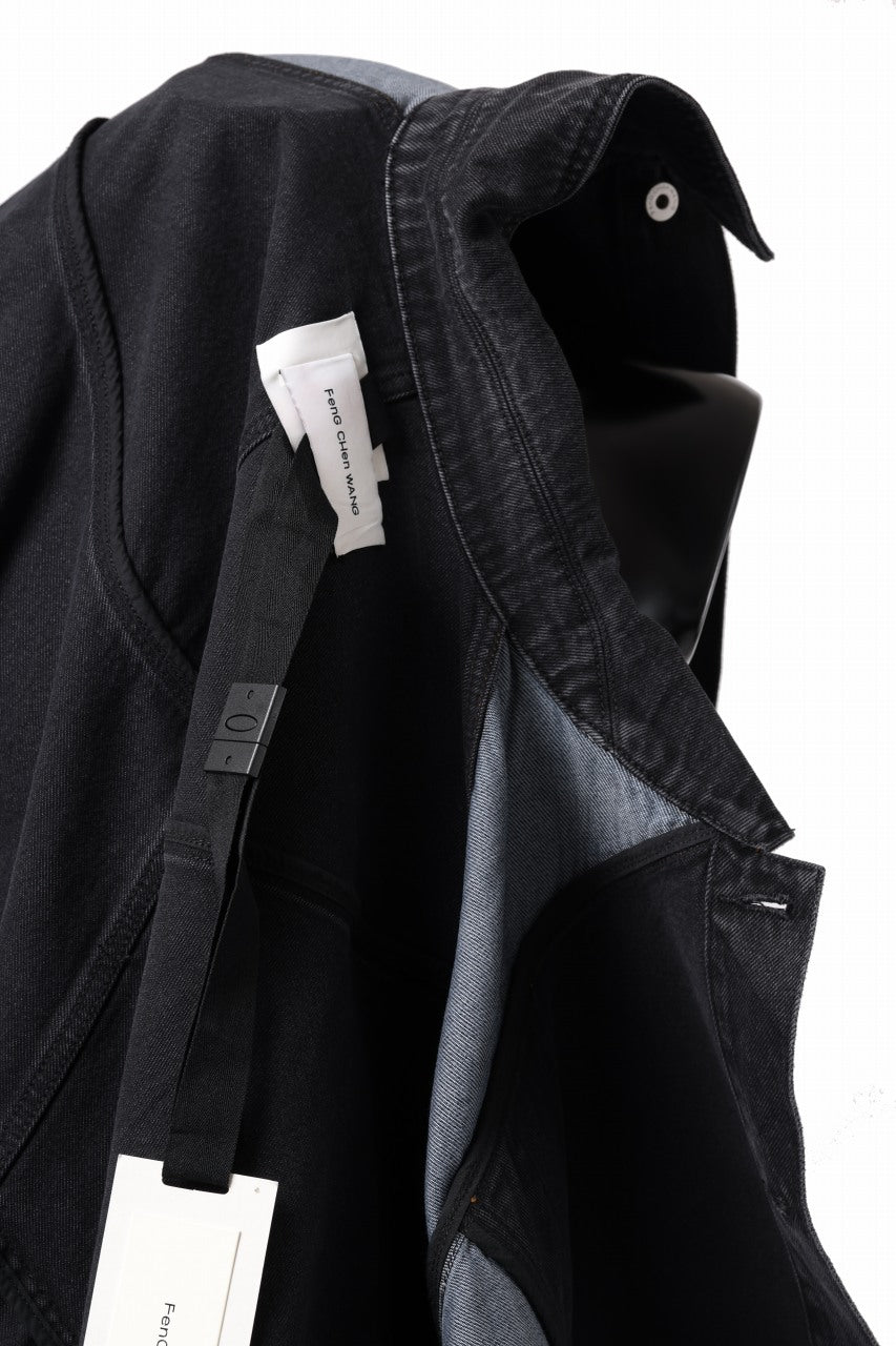 画像をギャラリービューアに読み込む, Feng Chen Wang DECONSTRUCTED DENIM JACKET (BLACK/NAVY)