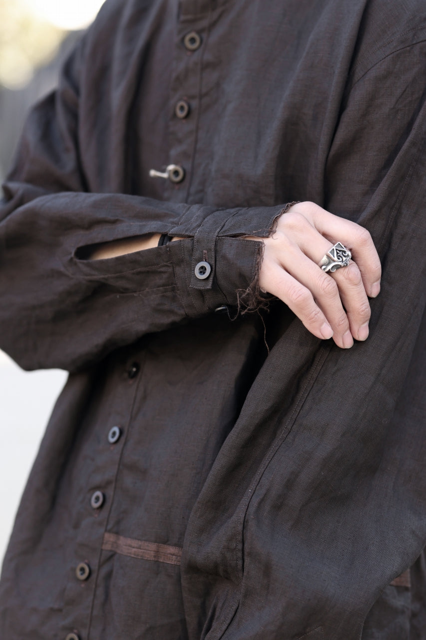 画像をギャラリービューアに読み込む, KLASICA "SH-044" SPLIT RAGLAN COLLAR LESS SHIRTS / BENGARA & SUMI COATED LINEN (BENGARA)