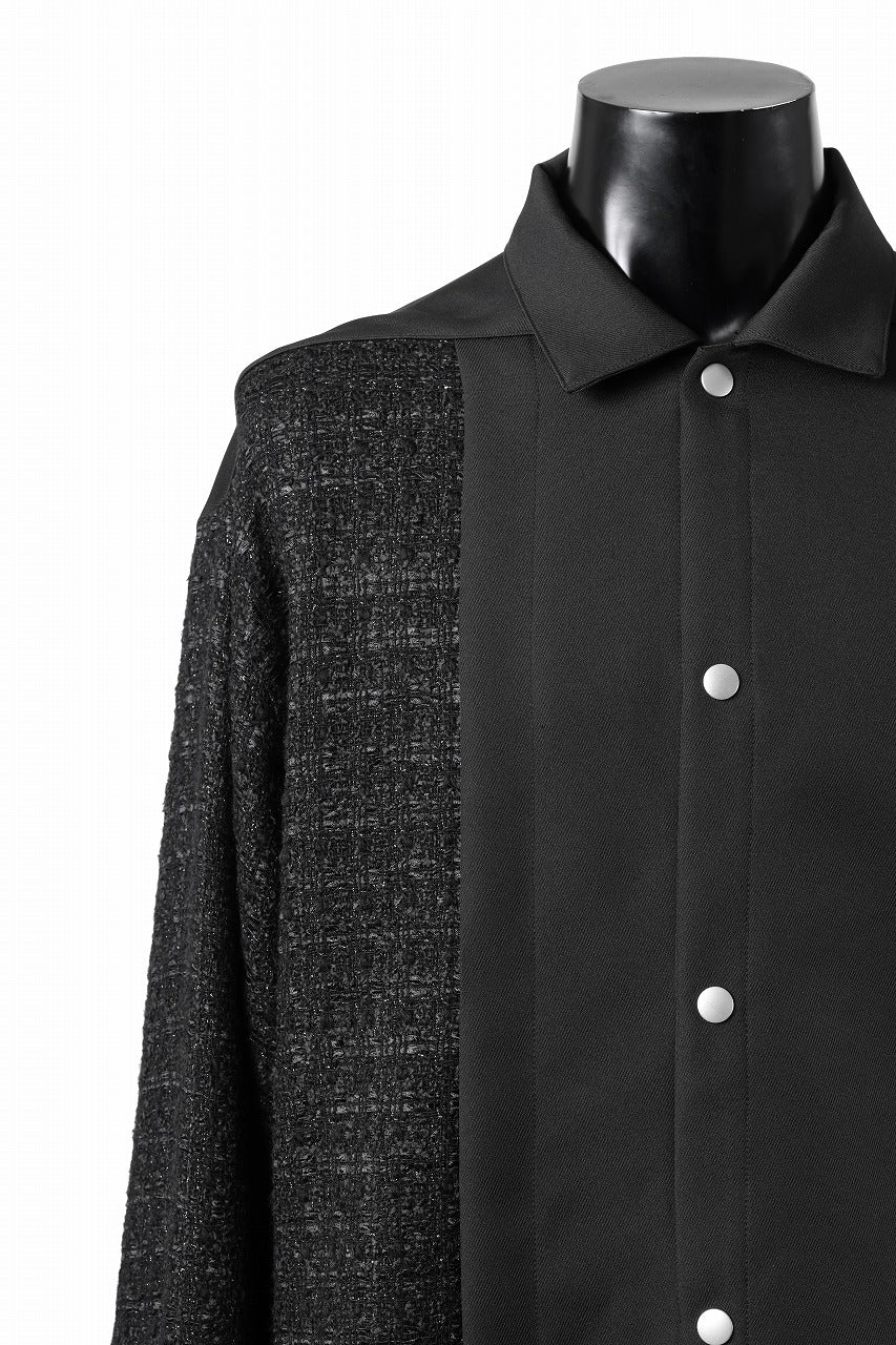 画像をギャラリービューアに読み込む, A.F ARTEFACT SNAPPED PANEL SWITCHING SHIRT / COMBI TWILL & TWEED (BLACK)