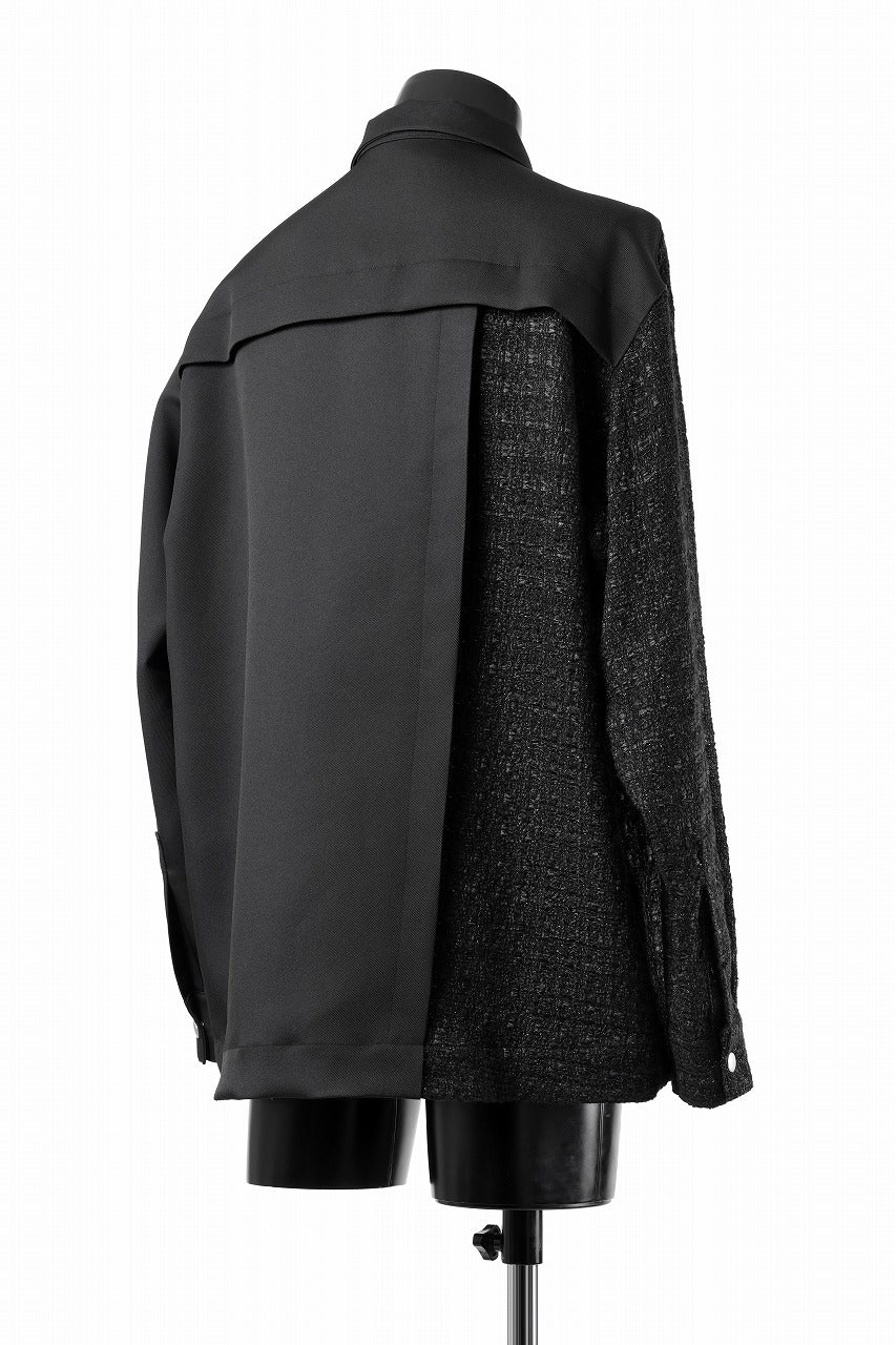 画像をギャラリービューアに読み込む, A.F ARTEFACT SNAPPED PANEL SWITCHING SHIRT / COMBI TWILL & TWEED (BLACK)