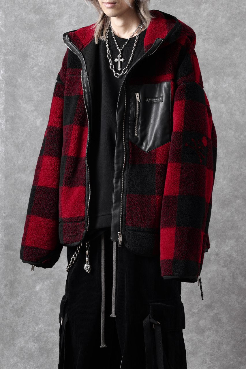 Load image into Gallery viewer, mastermind JAPAN BUFFALO-PLAID SHERPA JACKET / BOXY FIT (BLACK x RED)