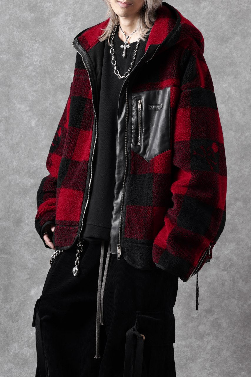 Load image into Gallery viewer, mastermind JAPAN BUFFALO-PLAID SHERPA JACKET / BOXY FIT (BLACK x RED)