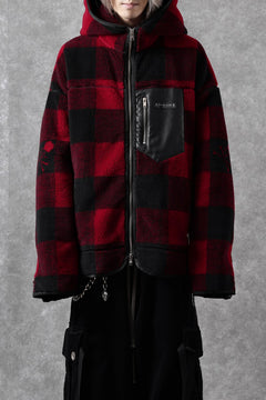 Load image into Gallery viewer, mastermind JAPAN BUFFALO-PLAID SHERPA JACKET / BOXY FIT (BLACK x RED)