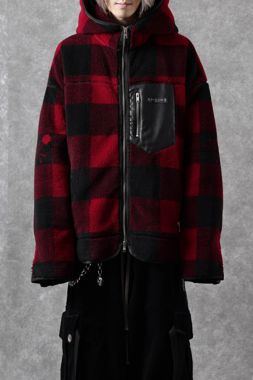 Load image into Gallery viewer, mastermind JAPAN BUFFALO-PLAID SHERPA JACKET / BOXY FIT (BLACK x RED)
