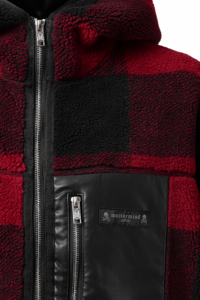 Load image into Gallery viewer, mastermind JAPAN BUFFALO-PLAID SHERPA JACKET / BOXY FIT (BLACK x RED)