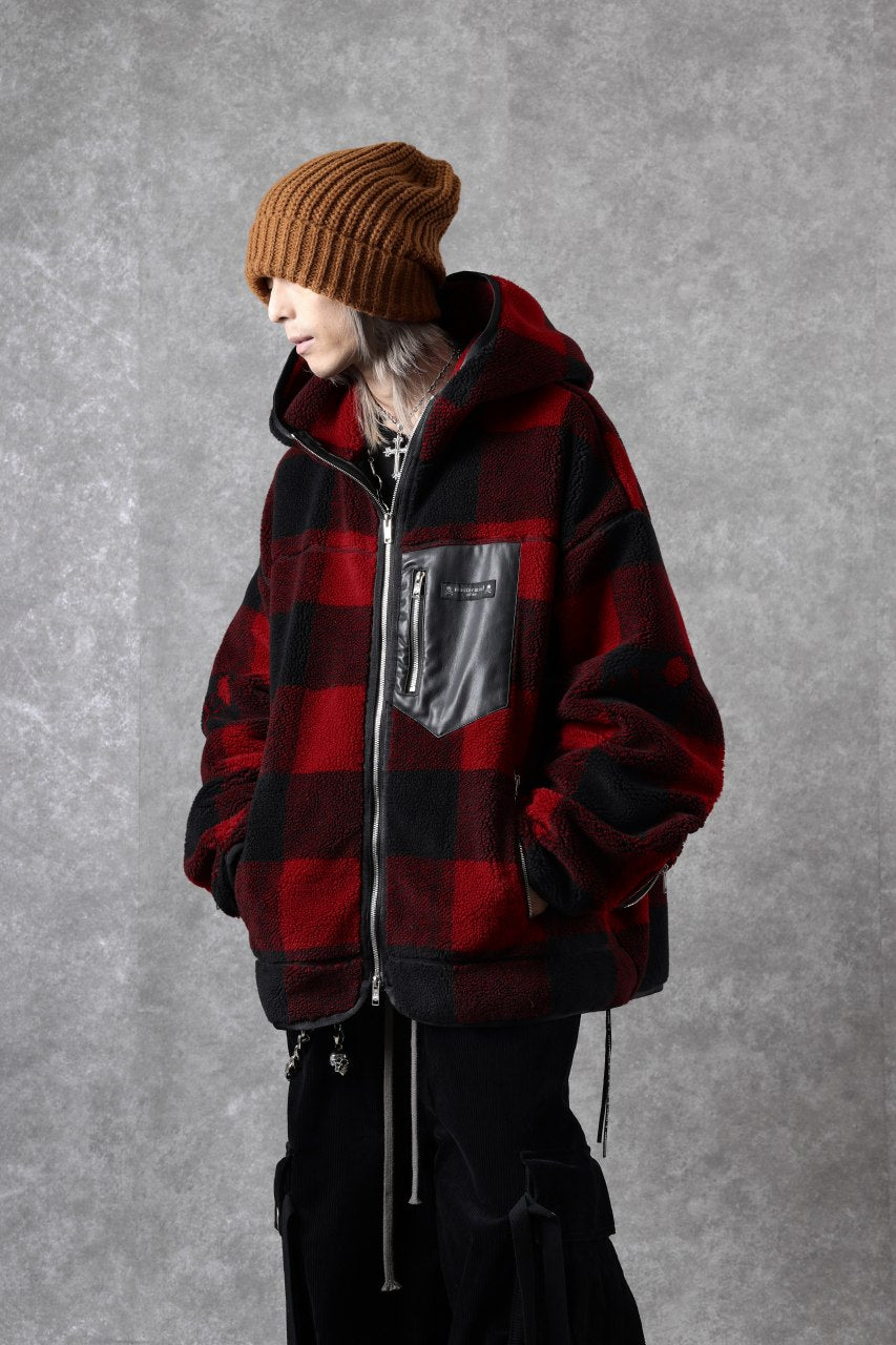 Load image into Gallery viewer, mastermind JAPAN BUFFALO-PLAID SHERPA JACKET / BOXY FIT (BLACK x RED)