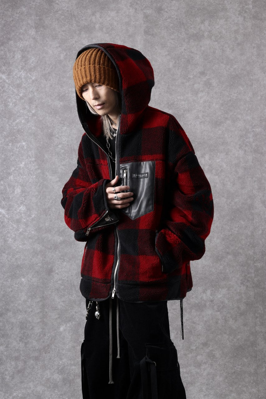 Load image into Gallery viewer, mastermind JAPAN BUFFALO-PLAID SHERPA JACKET / BOXY FIT (BLACK x RED)
