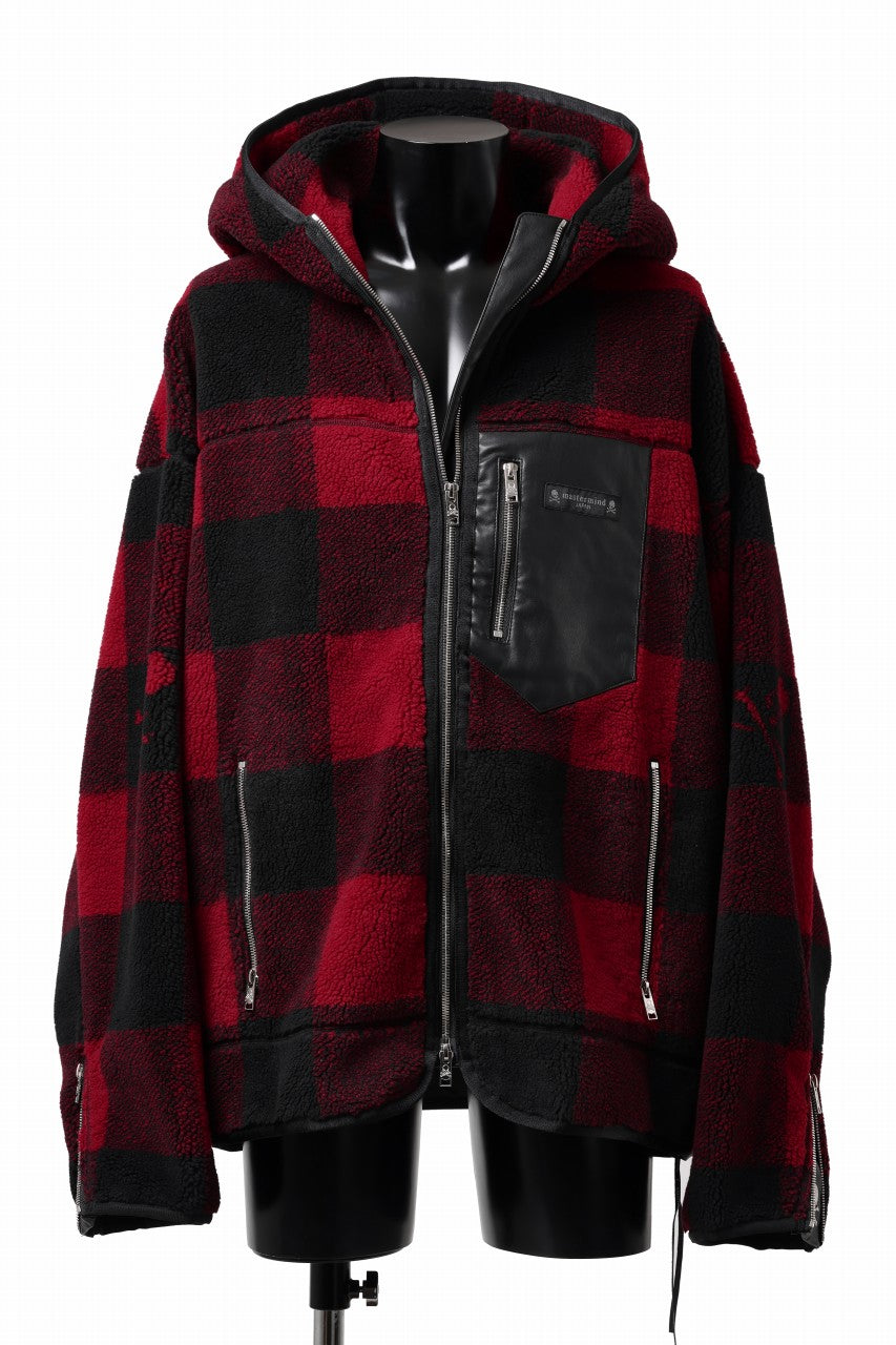 Load image into Gallery viewer, mastermind JAPAN BUFFALO-PLAID SHERPA JACKET / BOXY FIT (BLACK x RED)